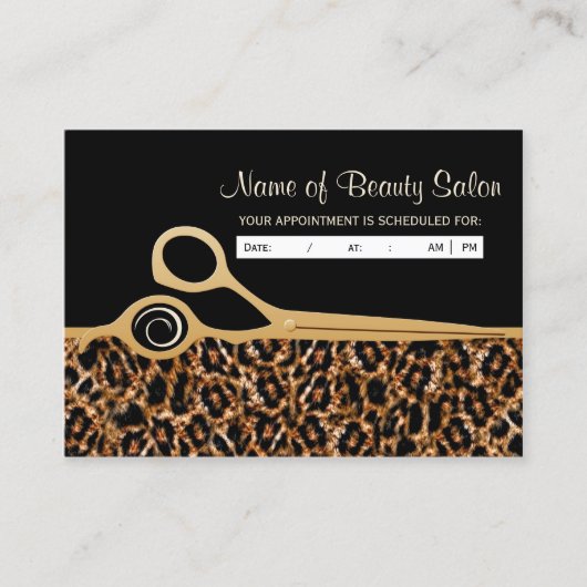 Black Gold Leopard Salon Afspraak Herinnering Afsprakenkaartje (Voorkant)