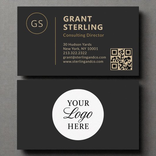 Black Gold Logo Minimalist Professional QR-code Visitekaartje