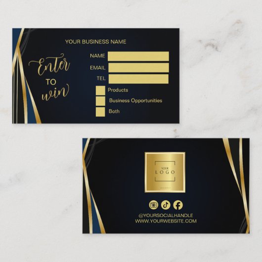 Black gold Logo Raffle Enter to Win Ticket (Devant / Derrière)