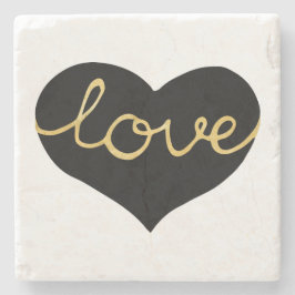 Black & Gold Love Heart Stone Onderzetter