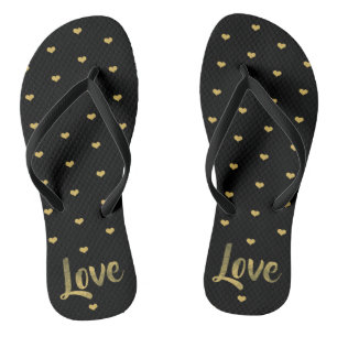 Black & Gold Love Hearts Teenslippers