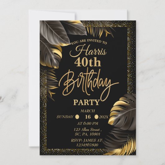 Black gold Luxe Anniversaire Fête Invitation (Devant)