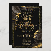 Black gold Luxe Anniversaire Fête Invitation (Devant / Derrière)