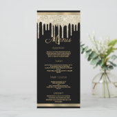 Black gold luxury glitter drips Wedding Menu (Staand voorkant)
