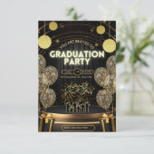 Black & Gold Luxury Graduation Invitation Party (Debout devant)
