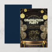 Black & Gold Luxury Graduation Invitation Party (Devant / Derrière)