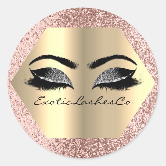 Black Gold Makeup Glitter Hexagonal Roos Lashes Ronde Sticker (Voorkant)