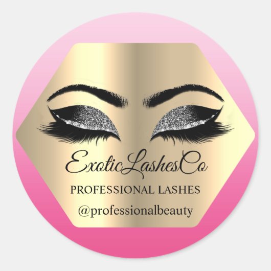 Black Gold Makeup Glitter Lashes Brows PInk Ronde Sticker (Voorkant)