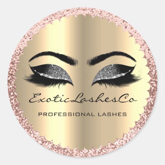 Black Gold Makeup Glitter Lashes Packaging Roos Ronde Sticker (Voorkant)