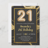 Black Gold Marble 21st Birthday Invitation Kaart (Voorkant)