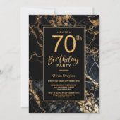 Black Gold Marble 70th Birthday Party Invitation (Devant)