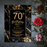 Black Gold Marble 70th Birthday Party Invitation<br><div class="desc">Cette invitation à la fête du 70e anniversaire en marbre noir et or incarne la classe et le raffinement et offre la commodité avec ses modèles texte conviviaux. La combinaison luxueuse de noir et d'or crée un look chic qui impressionne les invités et donne le ton parfait pour une célébration...</div>