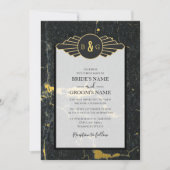 Black Gold Marble Art Deco Wedding Uitnodiging (Voorkant)
