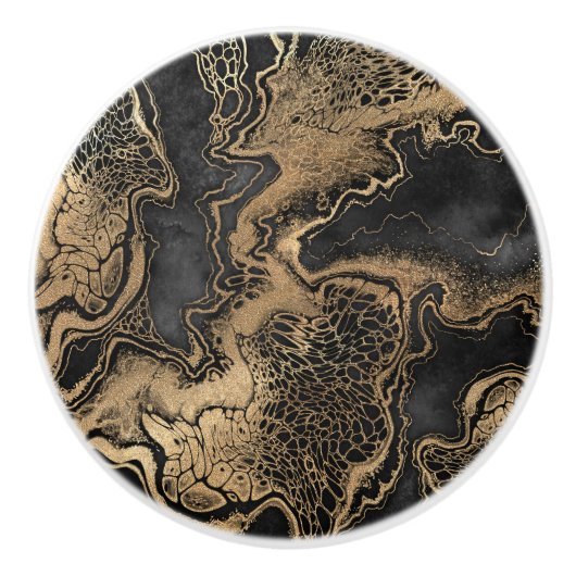 Black Gold Marble  Keramische Knop (Voorkant)