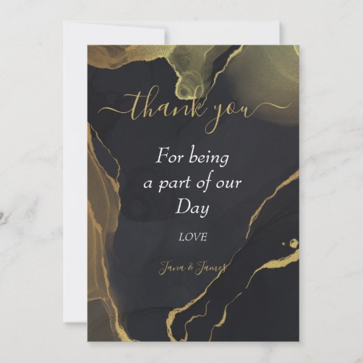 Black & Gold Marble merci invitation (Devant)