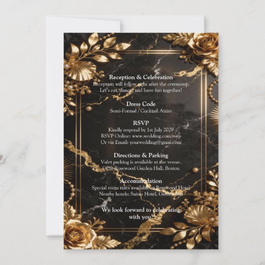 Black Gold Marble Wedding Invitation (Dos)