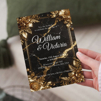 Black Gold Marble Wedding Invitation Kaart