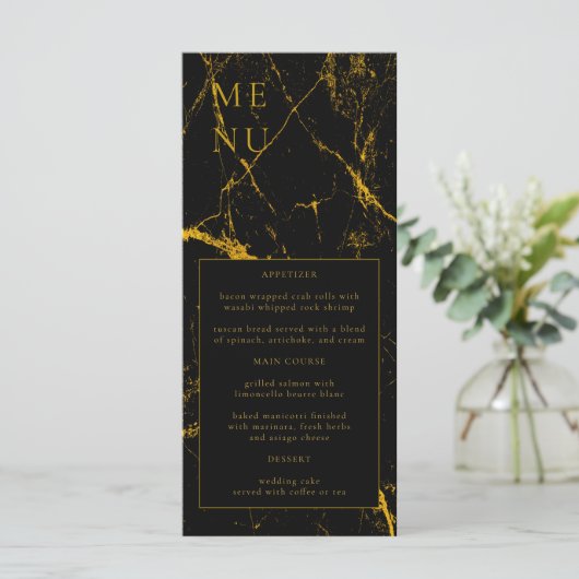 Black Gold Marble Wedding Menu (Staand voorkant)
