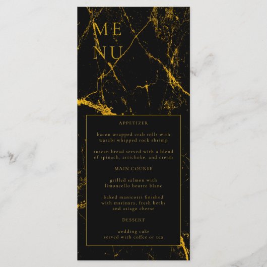 Black Gold Marble Wedding Menu (Voorkant)