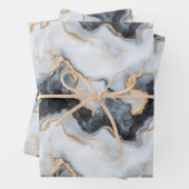 Black Gold Marble Wrapping Paper Sheet Set of 3 (In situ)