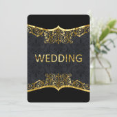 Black Gold Mariage damassé Elegant Invitation Fron (Debout devant)