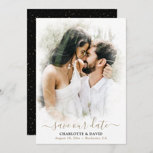 Black Gold Mariage photo Enregistrer notre carte D (Devant / Derrière)