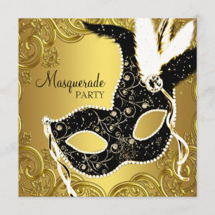 Black Gold Mask Masquerade Ball Party Kaart