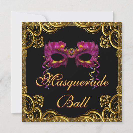 Black Gold Mask Masquerade Party Kaart (Voorkant)