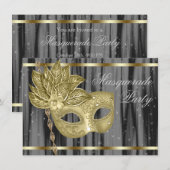 Black Gold Masquerade Party Kaart (Voorkant / Achterkant)