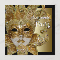 Black Gold Masquerade Party Uitnodigingen