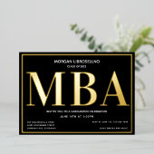 Black Gold MBA Afstuderen Folie Folie Uitnodiging (Staand Voorkant)