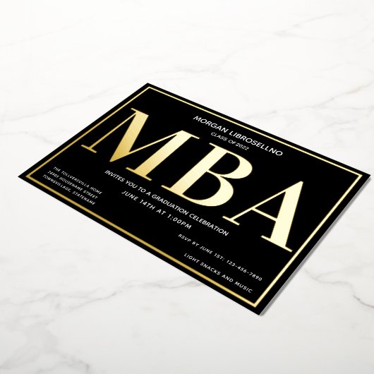 Black Gold MBA Afstuderen Folie Folie Uitnodiging (Gedraaid)