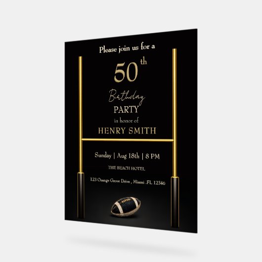 Black & Gold Men's Birthday Invitation (Angle)