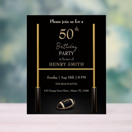 Black & Gold Men's Birthday Invitation Acryl Bord (Neutraal)