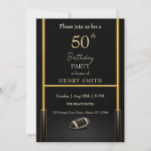Black & Gold Men's Birthday Invitation Kaart (Voorkant)