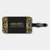 Black & Gold Metallic Floral Damascus-Gepersonalis Bagagelabel (Achterkant horizontaal)