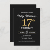 Black & Gold Minimalist 17e invitation anniversair (Devant / Derrière)