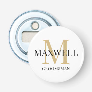 Black Gold Minimalist Groomsman - Aangepast monogr Button Flesopener