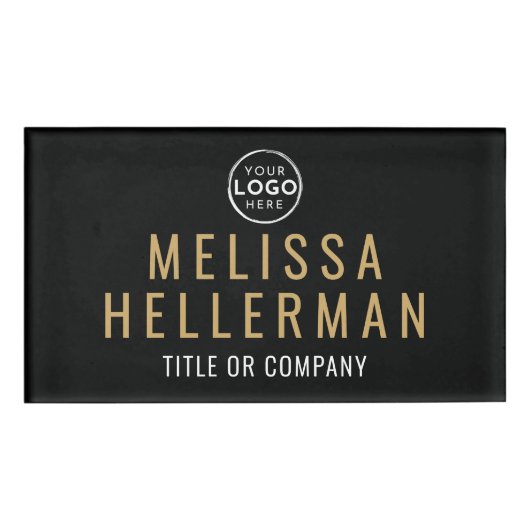 Black Gold Minimalist Logo Employee Naambadge (Voorkant)