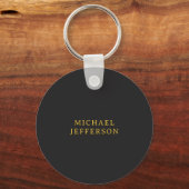 Black & Gold Minimalist Plain Modern Own Name Sleutelhanger (Voorkant)