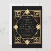 Black & Gold Modern Art Deco Wedding Invitation  (Devant)
