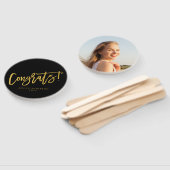 Black Gold Modern Chic Congrations Afstuderen Foto Handwaaier (Niet-gemonteerd)