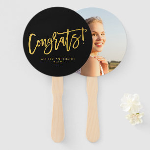Black Gold Modern Chic Congrations Afstuderen Foto Handwaaier