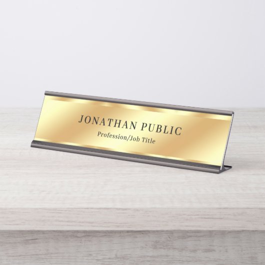 Black & Gold Modern Elegant Template Luxurious Bureau Naambordje (Voorkant)