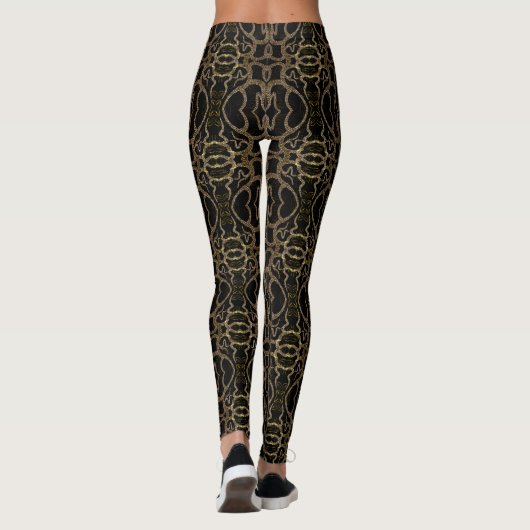 Black Gold Modern Floral Leggings (Dos)