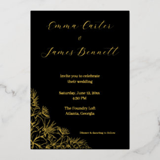 Black & Gold Modern Floral Wedding Foil Invitation Folie Uitnodiging