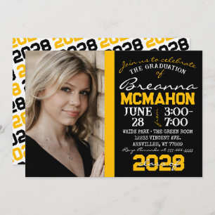 Black & Gold Modern Graduation Photo Invitation