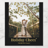 Black & Gold Modern Holiday Cheval Photo Étiquette (Étiquettes simples)