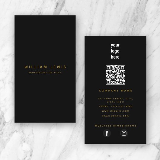 Black Gold Modern Minimalist QR Code Social Media Visitekaartje