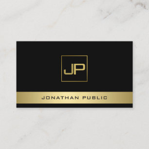 Black Gold Modern Monogram Elegant Professional Visitekaartje